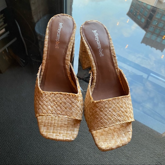 Jeffrey Campbell | Shoes | Jeffrey Campbell Melange Woven Slide Sandal Mod  Heel Size 7 | Poshmark